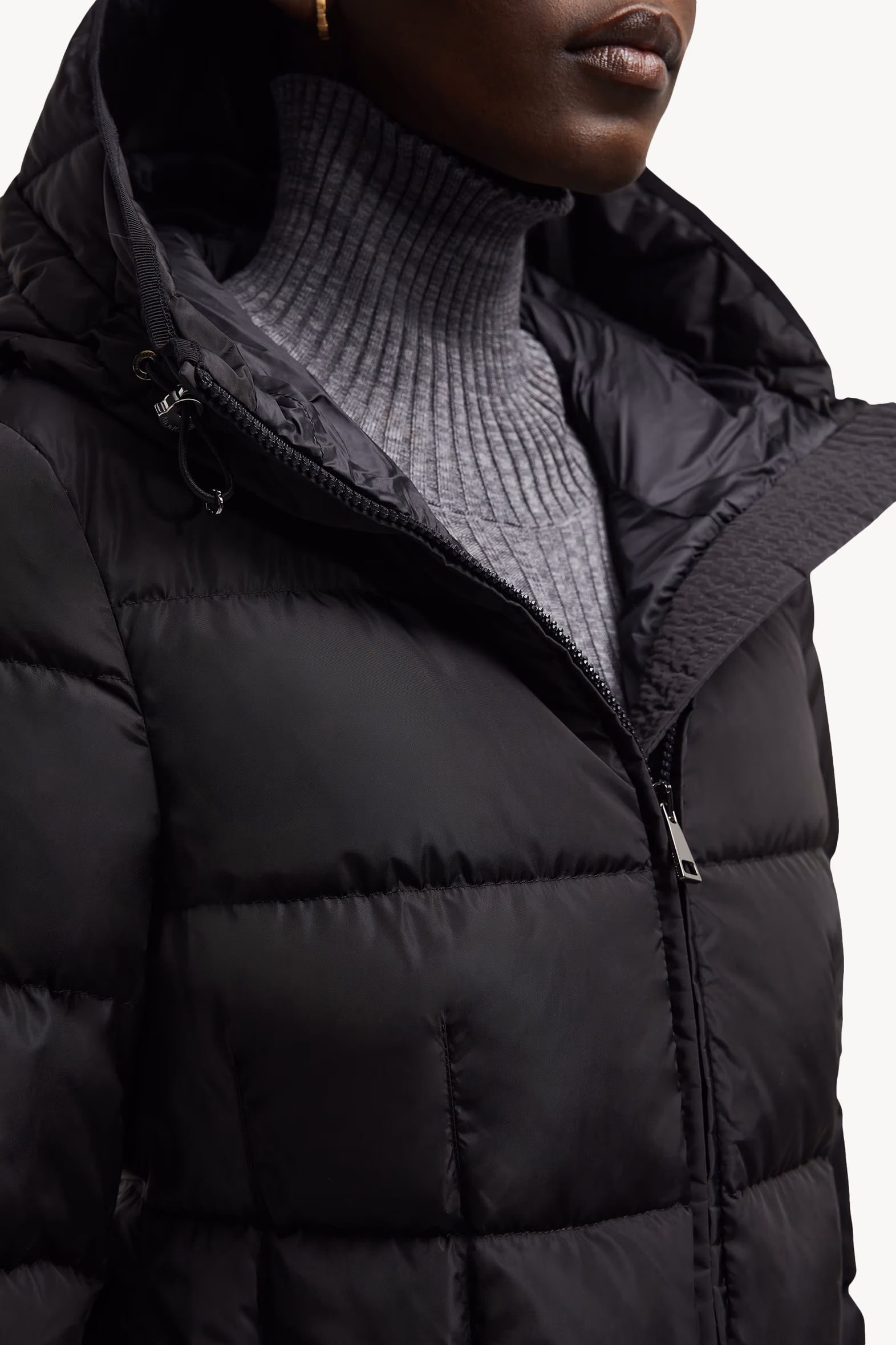 Avocette Hooded Long Down Jacket Women Black Moncler 7